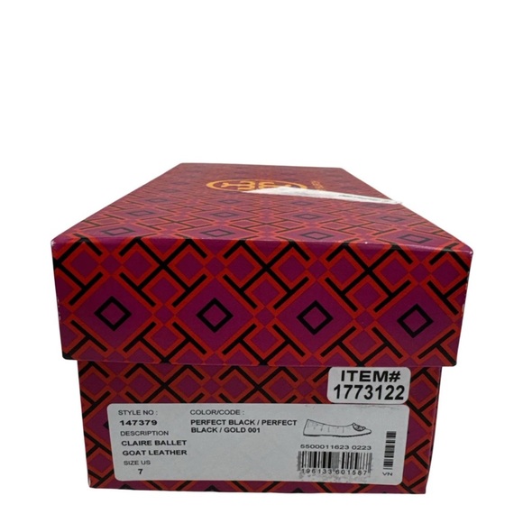 Tory Burch Black and Gold Flats with Logo Emblem - Picture 3 of 4